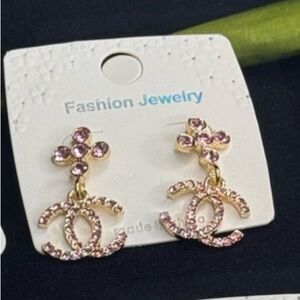 Pink Flower Crystal Dangling Fashion Earrings